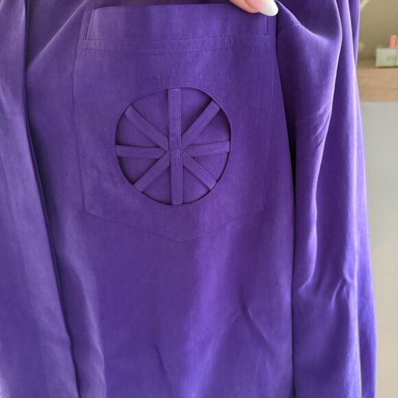 Vintage Silk Purple Cutout Detail Long Sleeve Button Up Womens Office Workwear - Picture 6 of 9